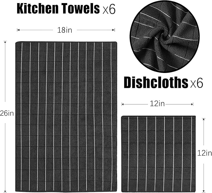 Microfiber Kitchen Towels and Dishcloths Set, 26 X 18 Inch and 12 X 12 Inch - Image 2