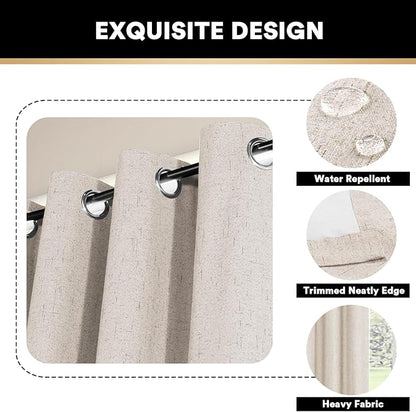 PrinceDeco Natural Linen Curtains 100% Blackout Linen Curtains for Bedroom Full Blackout Curtains 84 Inches Long Living Room Thermal Insulated Light Blocking Curtain Drapes White Backing, 2 Panels