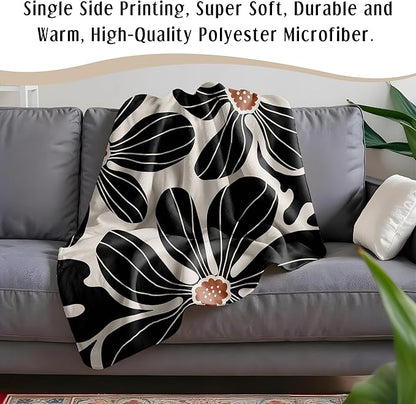 HIWX Boho Abstract Floral Kids Blanket, Boho Floral Blankets, Modern Bohemia Black Flower Throw Blanket for Kids Girls Nursery Toddler Room Bedroom Home Office Couch Bed Decor, 40x30 Inches