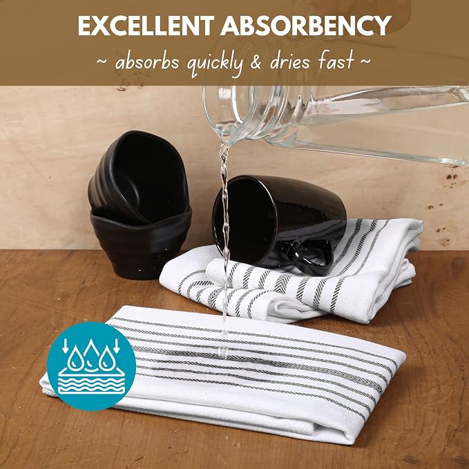 Native Fab Herringbone Striped Kitchen Towels 100% Cotton 12 Pack 16"x26" - Image 2