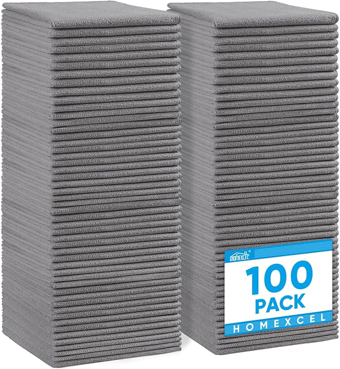HOMEXCEL Grey Microfiber Cleaning Cloth 100 Pack, Microfiber Towel by HOMEXCEL