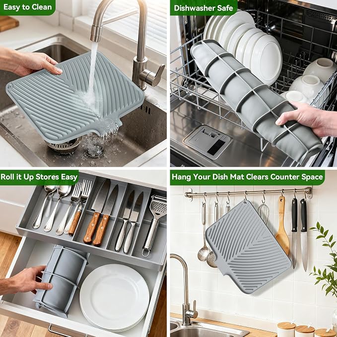 Belife Dish Drying Mat for Kitchen Counter, Silicone Dish Drainers Pad - Image 4