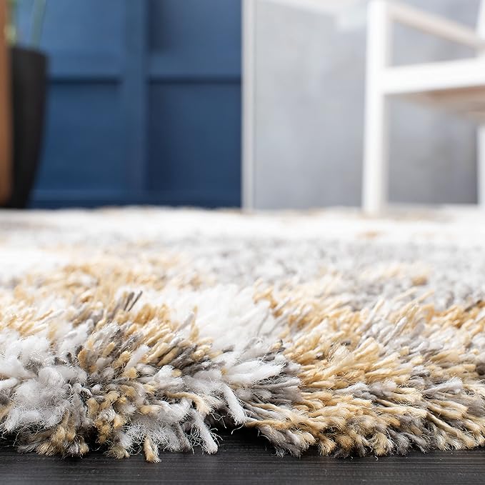 SAFAVIEH Horizon Shag Collection Area Rug - 9' x 12', Grey & Gold, Modern Abstract Design, Non-Shedding & Easy Care, 2.6-inch Thick Ideal for High Traffic Areas in Living Room, Bedroom (HZN890D)