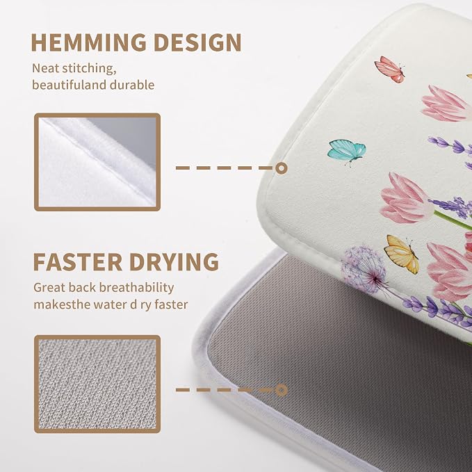Spring Floral Dish Drying Mat for Kitchen Counter Tulip Lavender Flower Dishes - Image 4