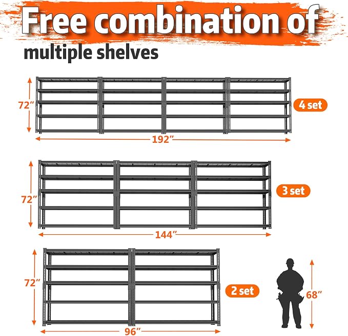 Storage Shelves Heavy Duty, 5-Tier Adjustable Metal Industrial Utility Shelf - Image 7