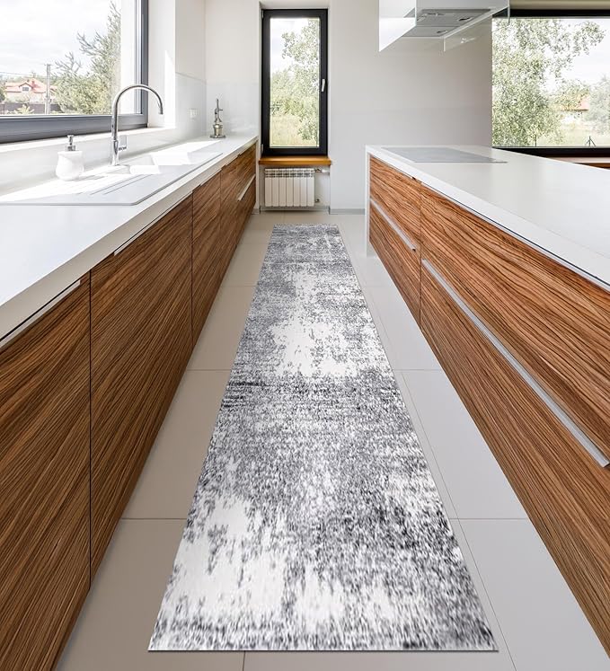 Keen Home Design Area Rugs - 2x18 Non-Shedding, Abstract Rugs for Kitchen, Living Room, Bedroom, Dining Room, Entryway - Size: 2'8" x 18', Abstract Cream/Grey