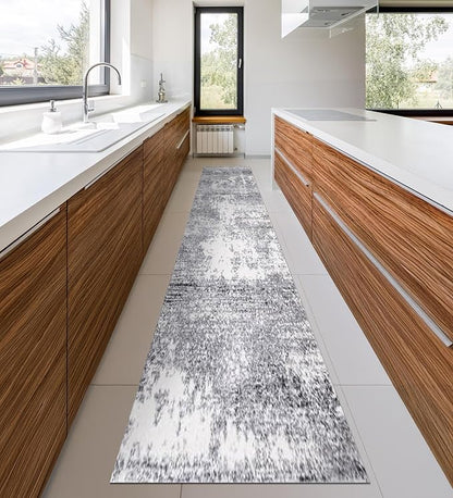 Keen Home Design Area Rugs - 2x18 Non-Shedding, Abstract Rugs for Kitchen, Living Room, Bedroom, Dining Room, Entryway - Size: 2'8" x 18', Abstract Cream/Grey