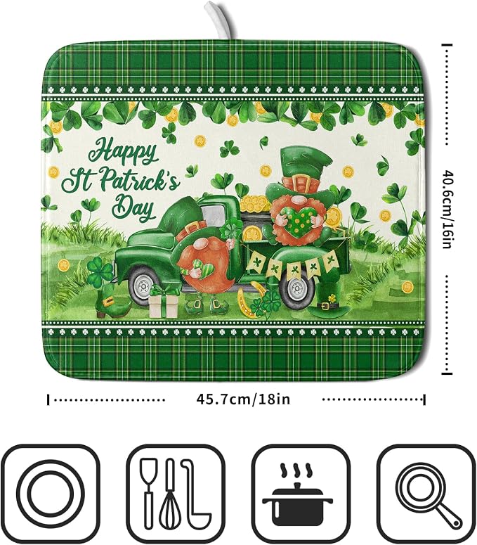 Shamrock Truck Dish Drying Mat Buffalo Check Dish Drainer Mat 16x18 inch - Image 2