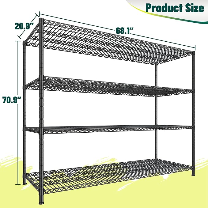 68.1"W Storage Shelves 2500LBS Wire Shelving Unit, Garage Shelving Heavy Duty - Image 3