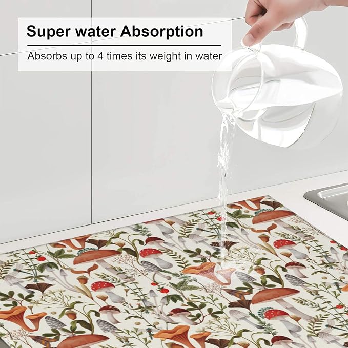 Boho Mushroom Decor Dish Drying Mat - Image 4