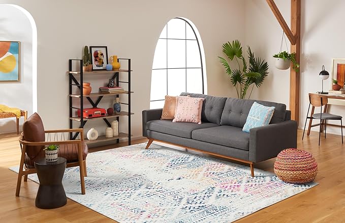 SAFAVIEH Area Rug 12x18 - Tulum Collection - Large - Ivory & Blue, Moroccan Boho Tribal Design, Non-Shedding & Easy to Clean, Ideal for Living Room, Bedroom, Dining Space (TUL272C)