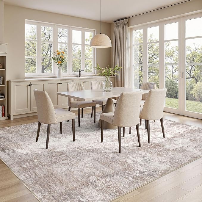 Washable 8X10 Area Rug: Modern Abstract Soft Non-Slip Indoor Rugs Home Decor - Low Pile Stain Resistant Foldable Carpetfor Living Room Bedroom Dining Room Playroom Office(Brown,8'x10')