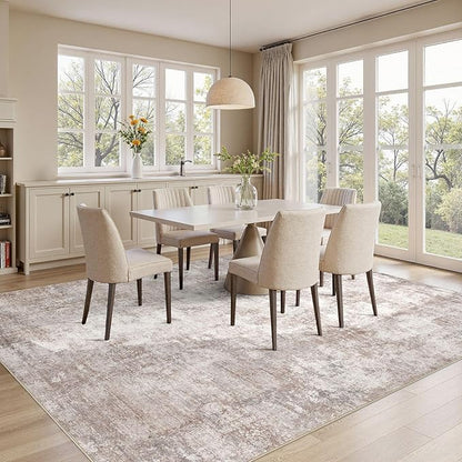 Washable 8X10 Area Rug: Modern Abstract Soft Non-Slip Indoor Rugs Home Decor - Low Pile Stain Resistant Foldable Carpetfor Living Room Bedroom Dining Room Playroom Office(Brown,8'x10')
