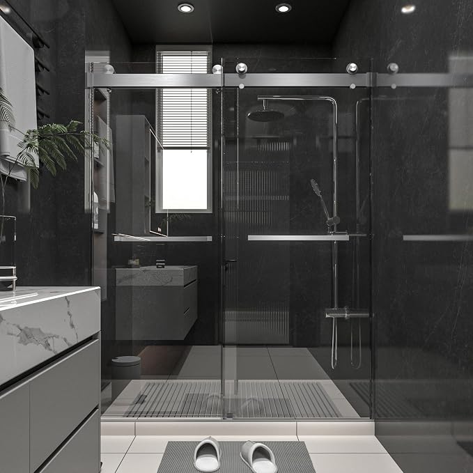 Shower Door 56–60 in W x 76 in H, 3/8" Tempered Glass Double Sliding Shower Door by Relaxcabine