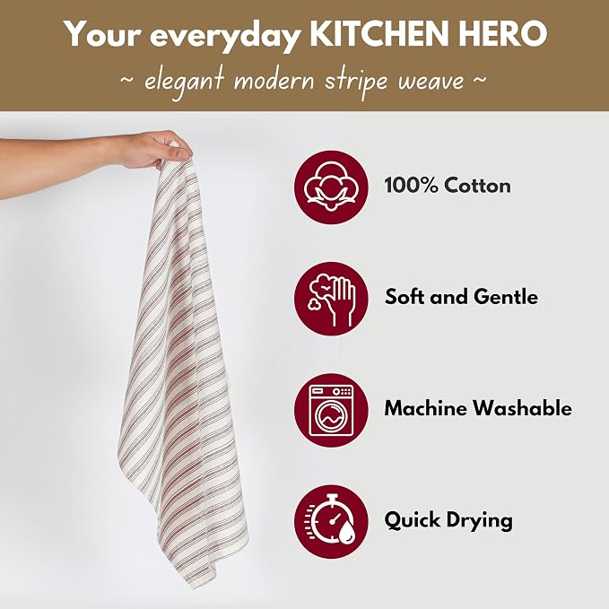 Native Fab Modern Stripe Kitchen Dish Towels, 100% Cotton, Super Absorbent - Image 5