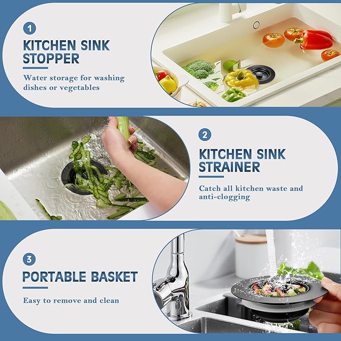 Kitchen Sink Drain Strainer 3 in 1, 304 Stainless Steel Pop Up Sink Stopper - Image 6