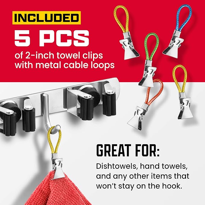 2 Pack Mop and Broom Holder Wall Mount – Self-Adhesive Stainless Steel broom - Image 5