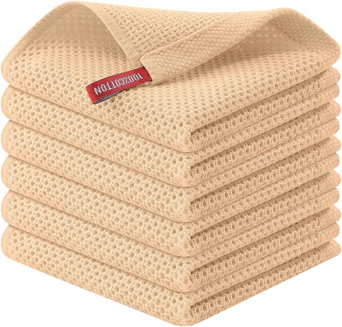 Kitinjoy 100% Cotton Kitchen Dish Cloths, 6 Pack Waffle Weave Ultra Soft by Kitinjoy