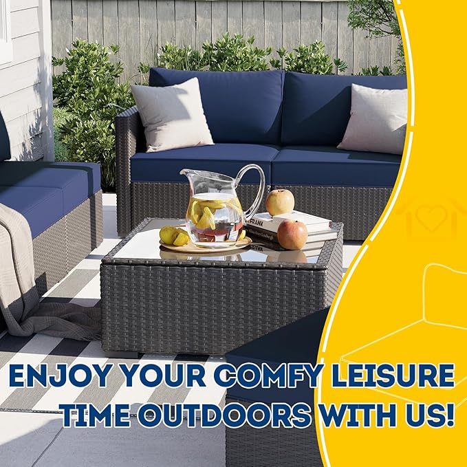 AAAAAcessories Outdoor Deep Seat Cushions, Waterproof, Fade-Resistant Patio Furniture Replacement Cushions, 24" x 24" x 5" + 24" x 13.5", Set of 4, Navy Blue