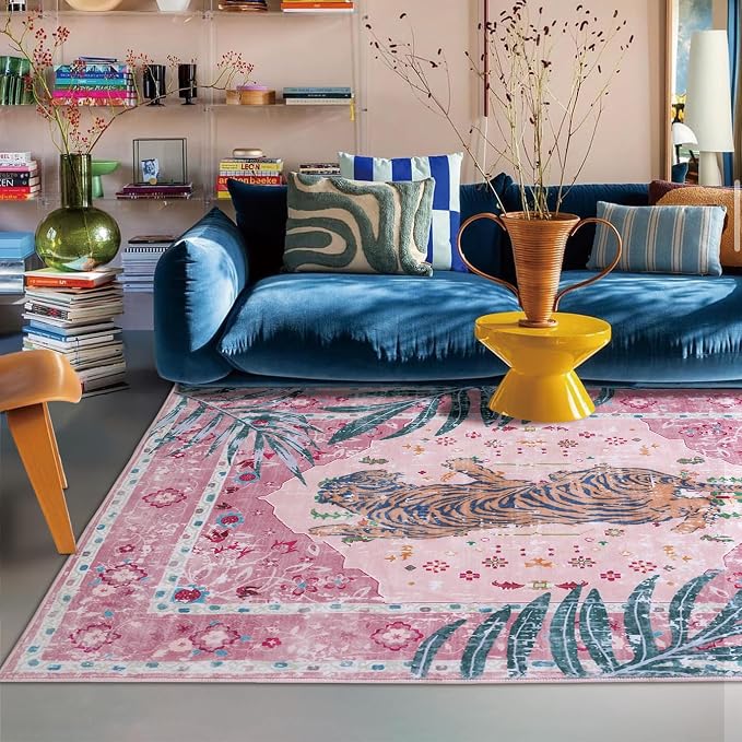6x9 FT Leopard Rug for Living Room Light Pink Leopard Vintage Animal Rug - Image 6