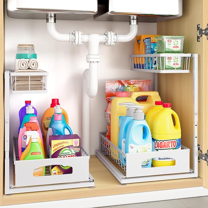 Under Sink Organizer, 2 Pack Height Adjustable Cabinet Organizer by Fabutier