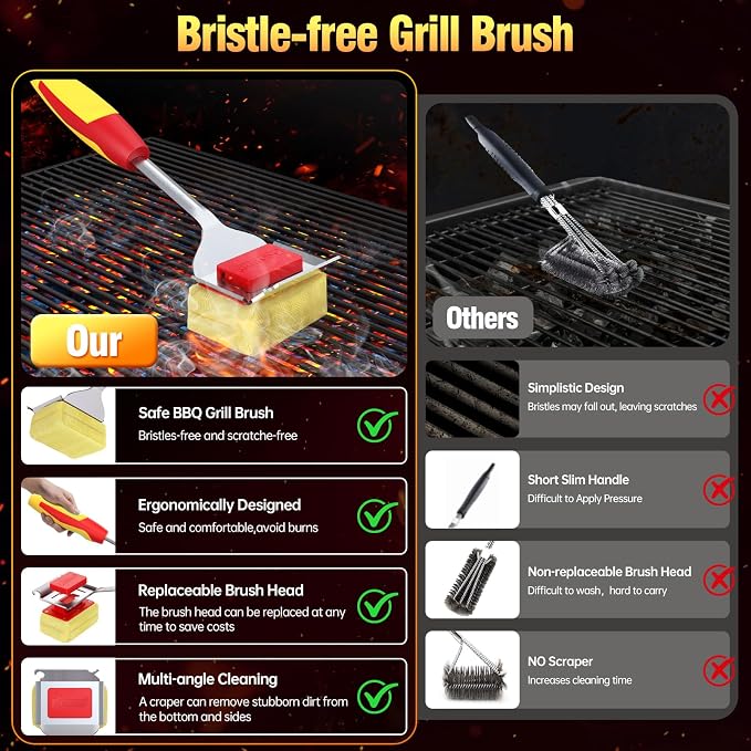 Grill Cleaning Brush Bristle Free Outdoor 19inch Extended Handle Grill Cleaner - Image 7