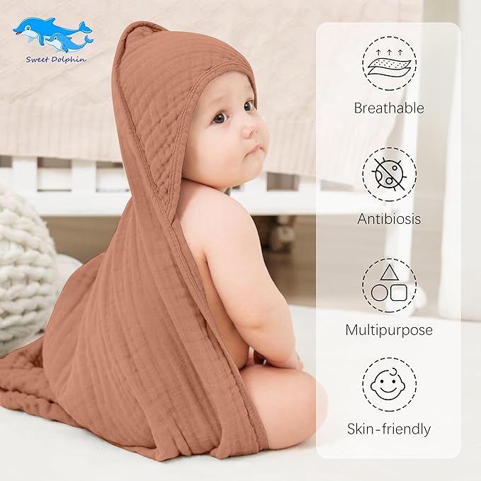 SWEET DOLPHIN Muslin Hooded Baby Bath Towels - Image 2