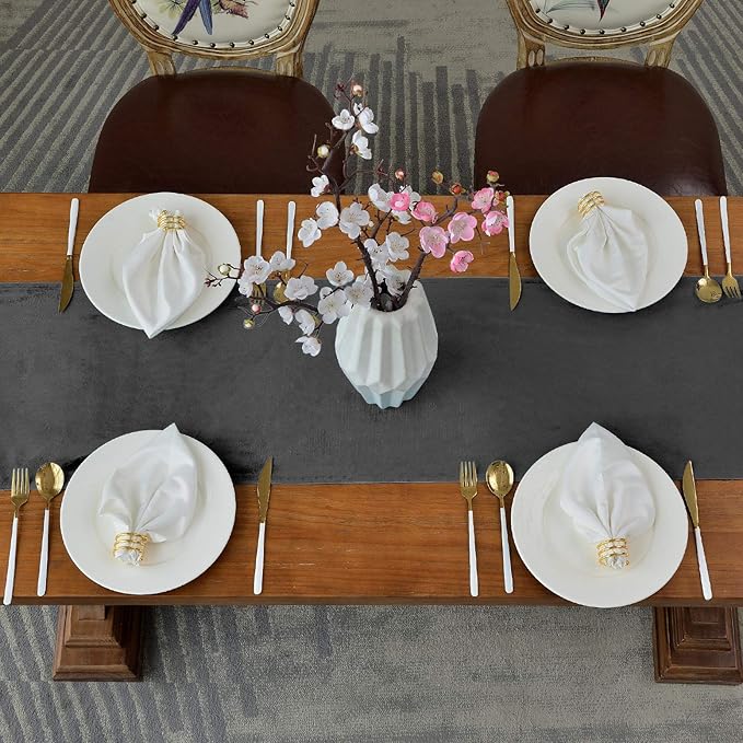 BALCONY & FALCON Velvet Table Runner Luxury Machine Washable Dresser Scarves for Dinner Farmhouse Parties Home Kitchen 14 x 71 inch, Dark Gray