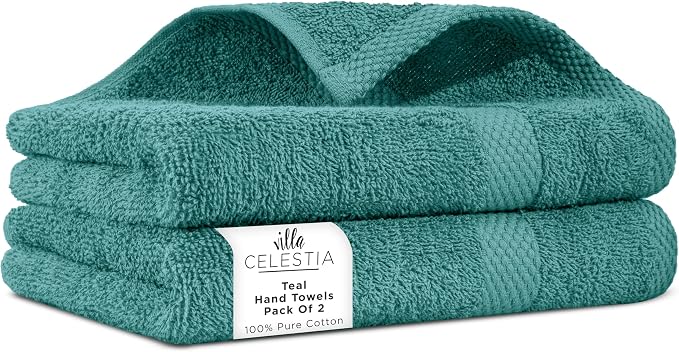 100% Cotton Hand Towel Set of 2, Sustainable, Highly Absorbent, Quick Drying by VillaCelestia
