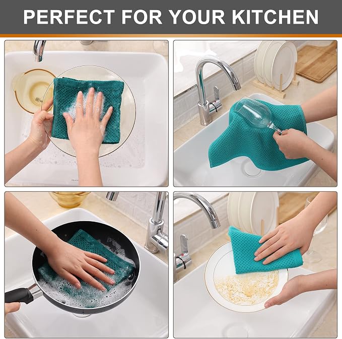 Kitinjoy 100% Cotton Kitchen Dish Cloths, 6 Pack Waffle Weave Ultra Soft - Image 4