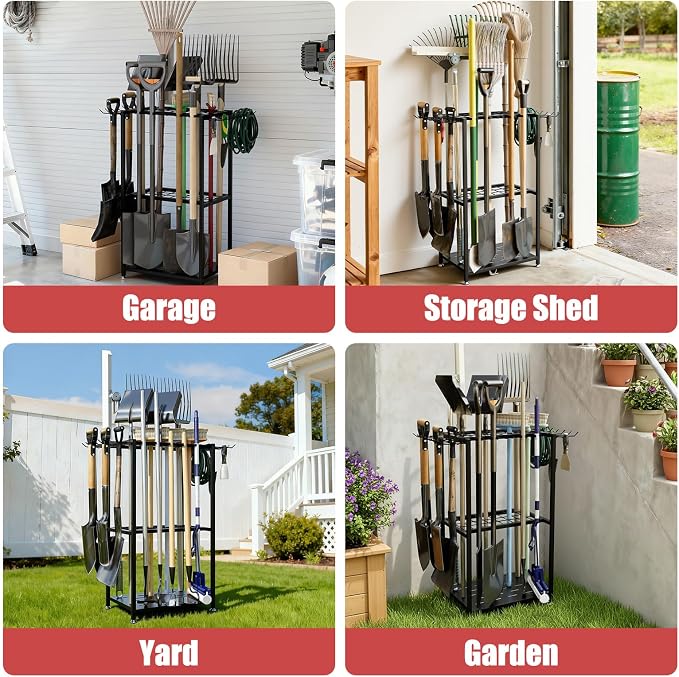 Garden Tool Organizer, 3-Tier Metal Yard Tool Rack - Image 6