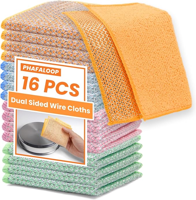 16 Pcs Multipurpose Wire Dishwashing Rags, Upgraded Dual-Sided Non Scratch Wire by Unknown