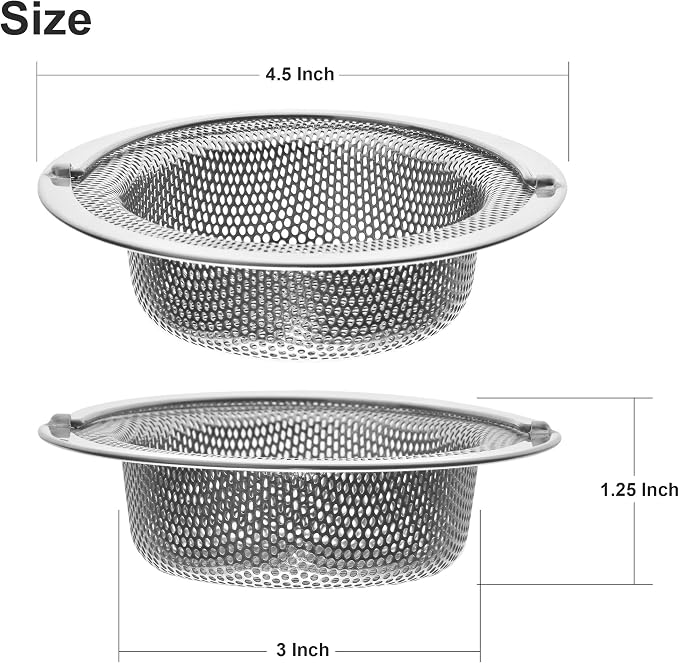 2 Pack - 4.5" Top / 3" Basket - Kitchen Sink Drain Strainer Stainless Steel - Image 2