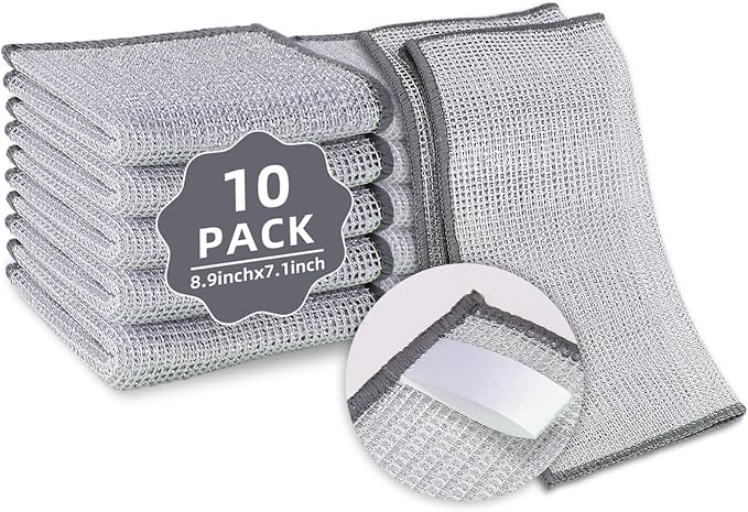 10 Pack Stainless Steel Scrubber, Reusable Diamond Weave Scrubber Cloths by PIPUHA