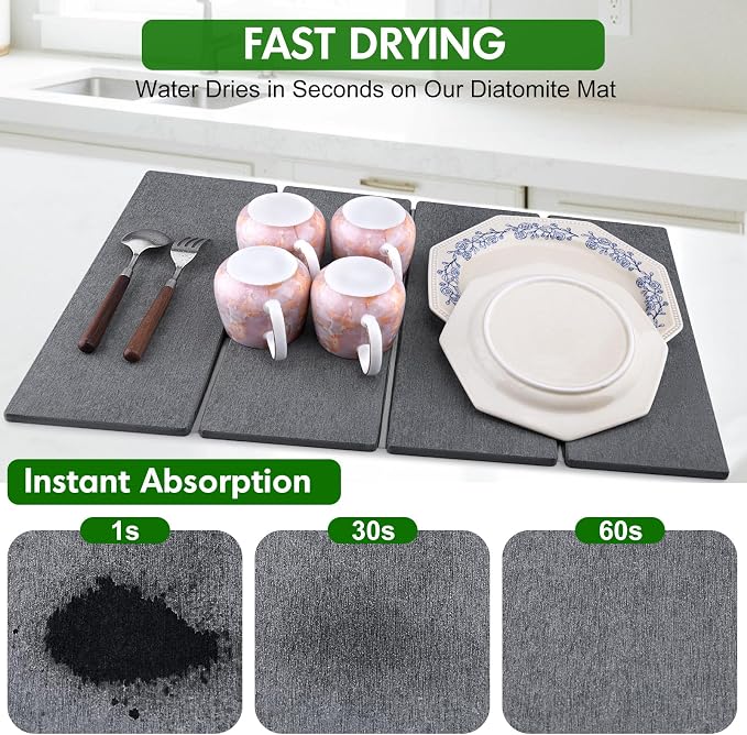 Stone Dish Drying Mat for Kitchen Counter, Foldable Diatomaceous Earth Large - Image 3