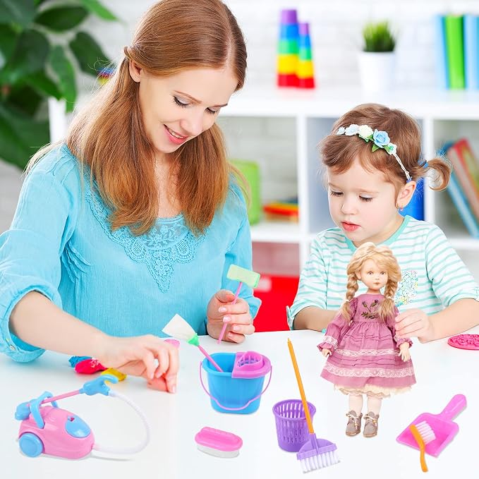 9 Pcs Miniature Dollhouse Cleaning Supplies Mini Bucket Mop Dust Pan Brush - Image 7