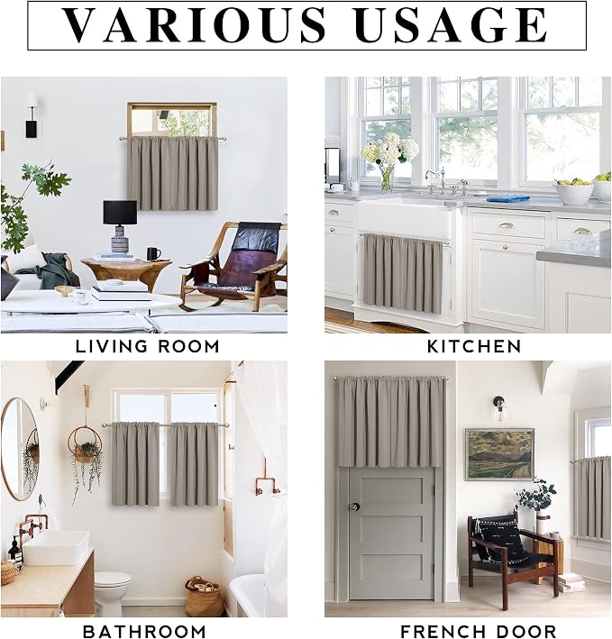 RYB HOME 45 inch Curtains for Kitchen Room Darkening Privacy Mini Curtain for - Image 7