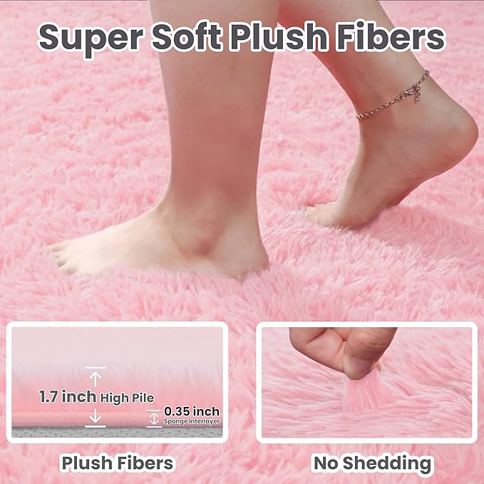 5x7 Area Rugs for Living Room Rug: Soft Fluffy Shag Pink Rugs for Bedroom, Non-Slip Large Fuzzy Plush Rug Indoor Floor Carpet for Nursery Kids Boys Girls Room, Dorms, Playroom, Modern Home Decor