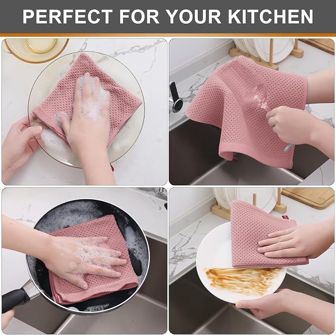 Kitinjoy 100% Cotton Kitchen Dish Cloths, 6 Pack Waffle Weave Ultra Soft - Image 4
