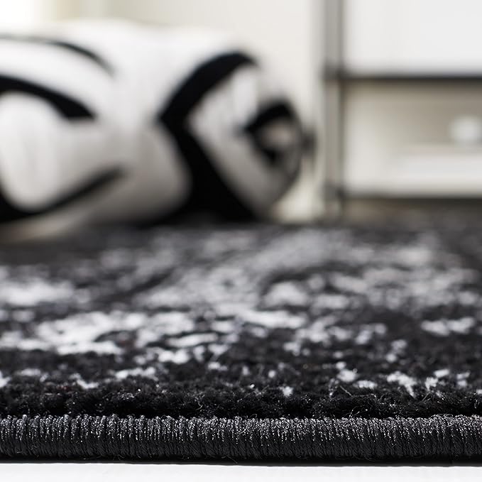 SAFAVIEH Area Rug 3x5 - Adirondack Collection - Black & Ivory, Distressed Vintage Floral Design, Non-Shedding & Easy to Clean, Ideal for Living Room, Bedroom, Dining Space (ADR109Z)