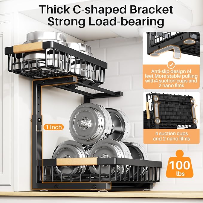 PXRACK Large Under Sink Organizer, Adjustable Height, 2-Tier Slide Out - Image 4