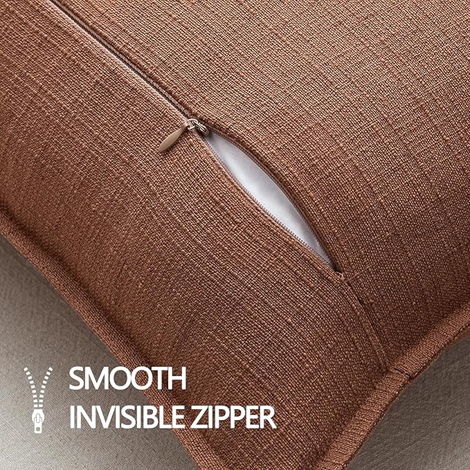 MIULEE Decorative Pillow Covers 18x18, 2 Pack Boho Farmhouse Neutral Throw Pillows for Couch, Terracotta Thick Textured Modern Linen Cushion Cases Sofa Bed Living Room Home Decor, Rust