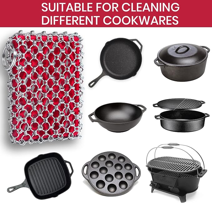 Cast Iron Scrubber Chainmail - 316L Cast Iron Cleaner Scrubber and Bamboo Cloth - Image 7