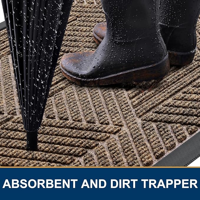 Smiry Front Door Mat Outside Entrance, Heavy Duty Sturdy Natural Rubber Doormat, Trap Dirt and Moisture, Easy Clean Low Profile Mats for Indoor Outdoor Entry, Irregular Triangle (33x21, Brown)
