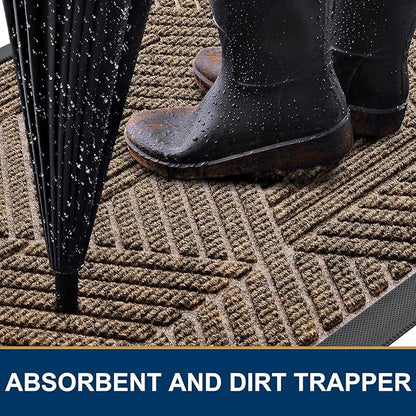 Smiry Front Door Mat Outside Entrance, Heavy Duty Sturdy Natural Rubber Doormat, Trap Dirt and Moisture, Easy Clean Low Profile Mats for Indoor Outdoor Entry, Irregular Triangle (33x21, Brown)