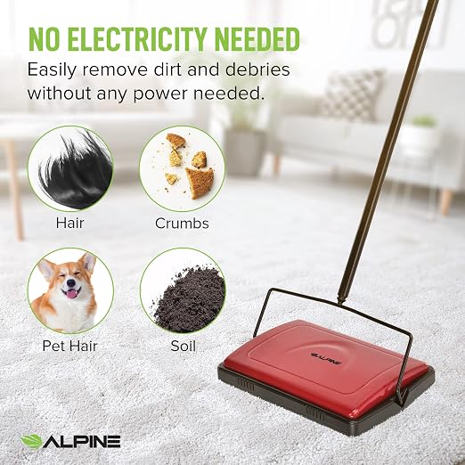 Alpine Manual Carpet Sweeper Triple Brush – Non Electric Multi-Surface Floor - Image 2