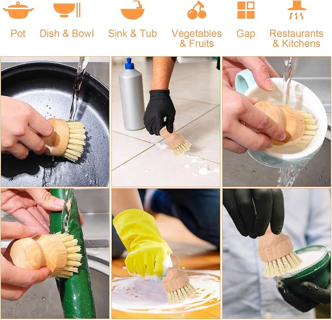 cobee 12Pcs Bamboo Dish Scrub Brushes, Kitchen Dishwashing Scrubber - Image 5