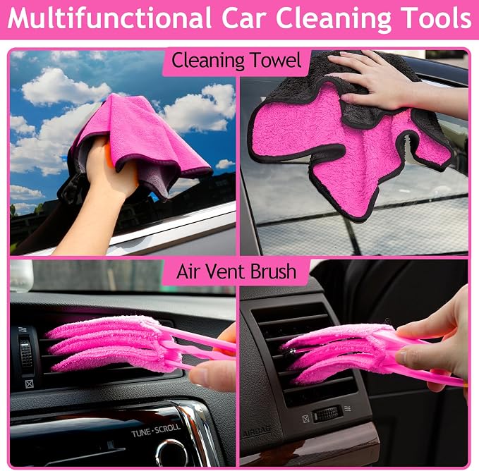 THINKWORK Pink Car Duster Interior Kit, Perfect Car Detailing Brush Kit - Image 7