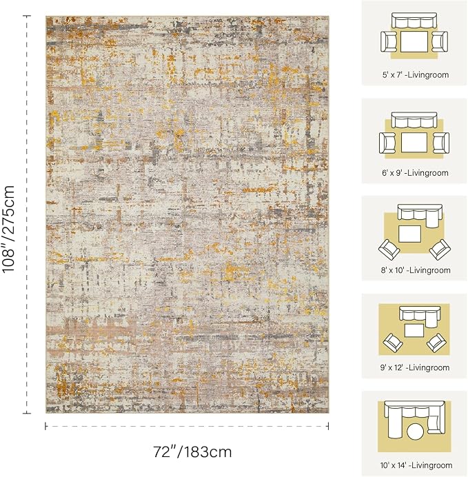 6x9 Washable Area Rug for Living Room, Modern Abstract Large Boho Rugs for - Image 2