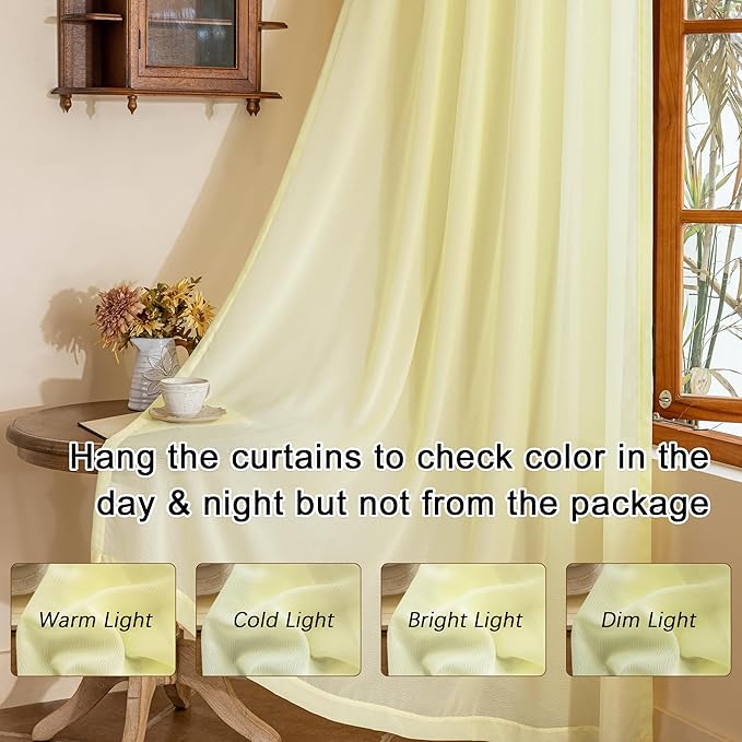 Light Yellow Pinch Pleat Curtains 108 Inches Long for Living Room Sheer Pleated Drapes with Hooks Soft Touch Tree Branch Textured Light Filtering Curtain Panels, Pear Sorbet, 42"W x 108"L, 2 Panels